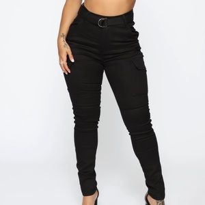 High Rise Black Skinny Cargo Pants, Size: S